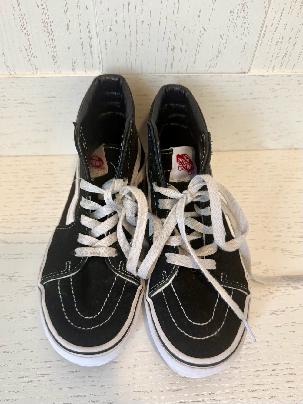 Vans Black and White Kids High-Top Sneakers size 2.5 youth